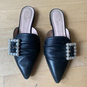 Kate Spade slip on black slide mule women sz 7 Pearl buckle